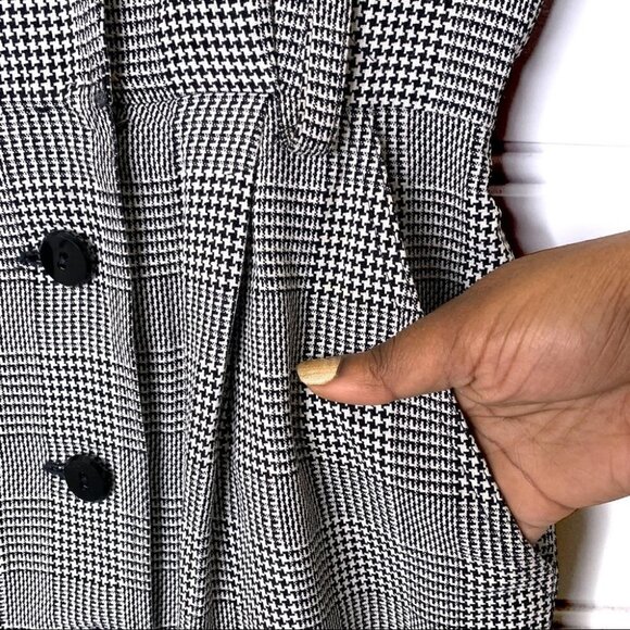 VINTAGE DANA BUCHMAN BLACK HOUNDSTOOTH BUTTON DOWN CLASSIC POCKET DRESS … - Picture 12 of 17
